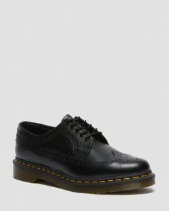 3989 Yellow Stitch Smooth Leather Brogue Shoes in Black