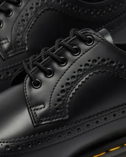 3989 Yellow Stitch Smooth Leather Brogue Shoes in Black