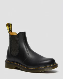 2976 Yellow Stitch Smooth Leather Chelsea Boots in Black