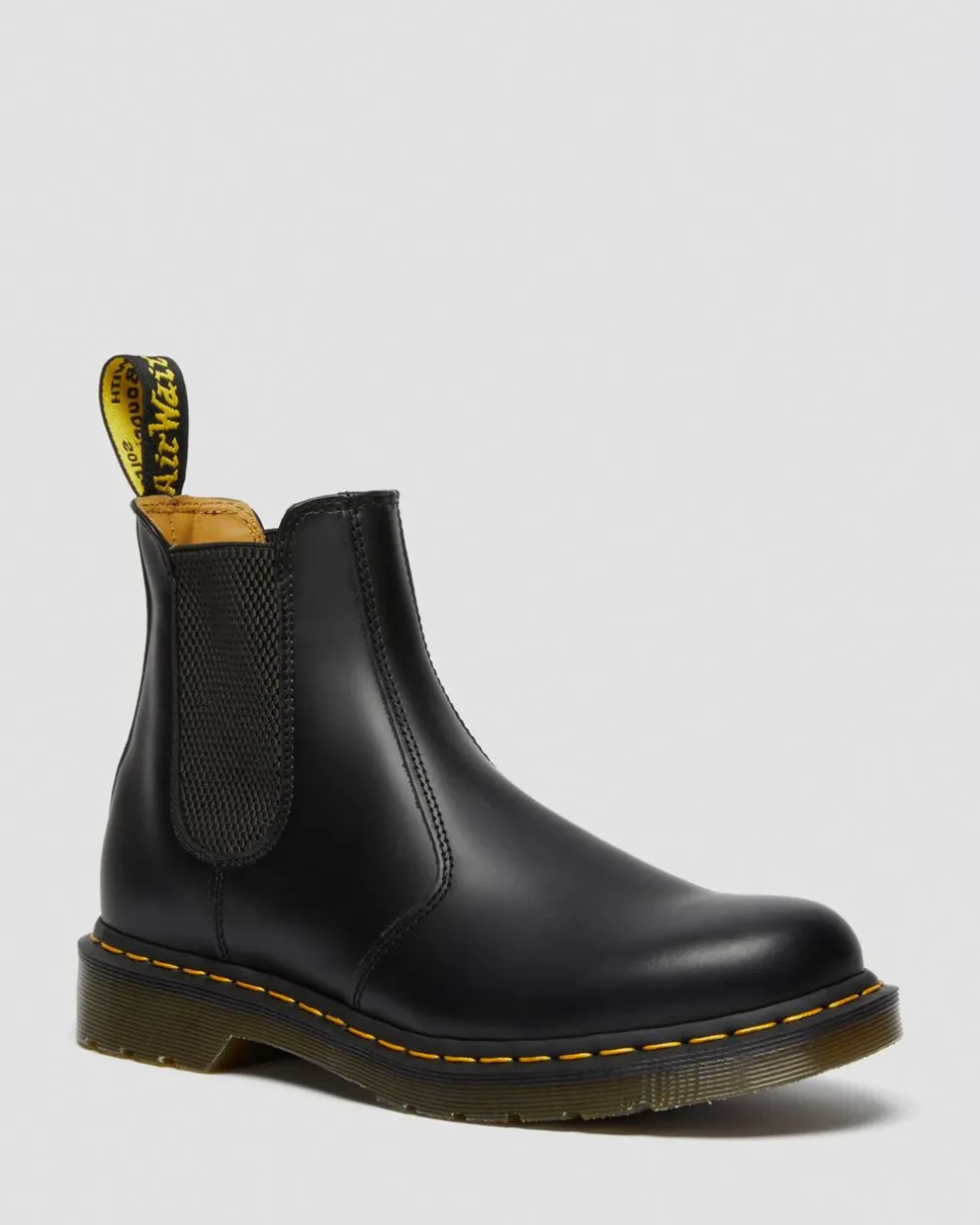 2976 Yellow Stitch Smooth Leather Chelsea Boots in Black