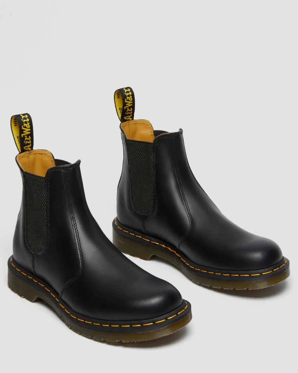 2976 Yellow Stitch Smooth Leather Chelsea Boots in Black