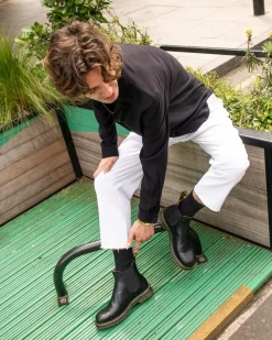 2976 Yellow Stitch Smooth Leather Chelsea Boots in Black