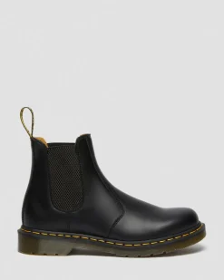 2976 Yellow Stitch Smooth Leather Chelsea Boots in Black