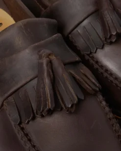 Adrian Crazy Horse Leather Tassel Loafers in Dark Brown