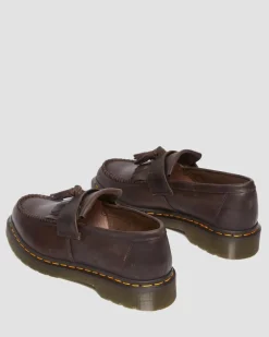 Adrian Crazy Horse Leather Tassel Loafers in Dark Brown