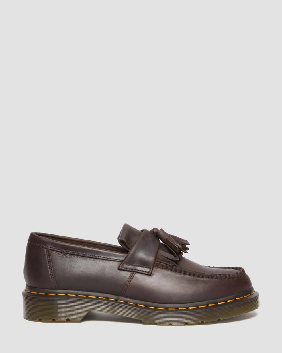 Adrian Crazy Horse Leather Tassel Loafers in Dark Brown