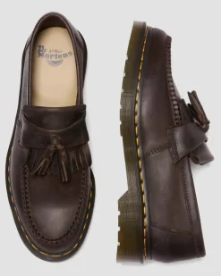 Adrian Crazy Horse Leather Tassel Loafers in Dark Brown