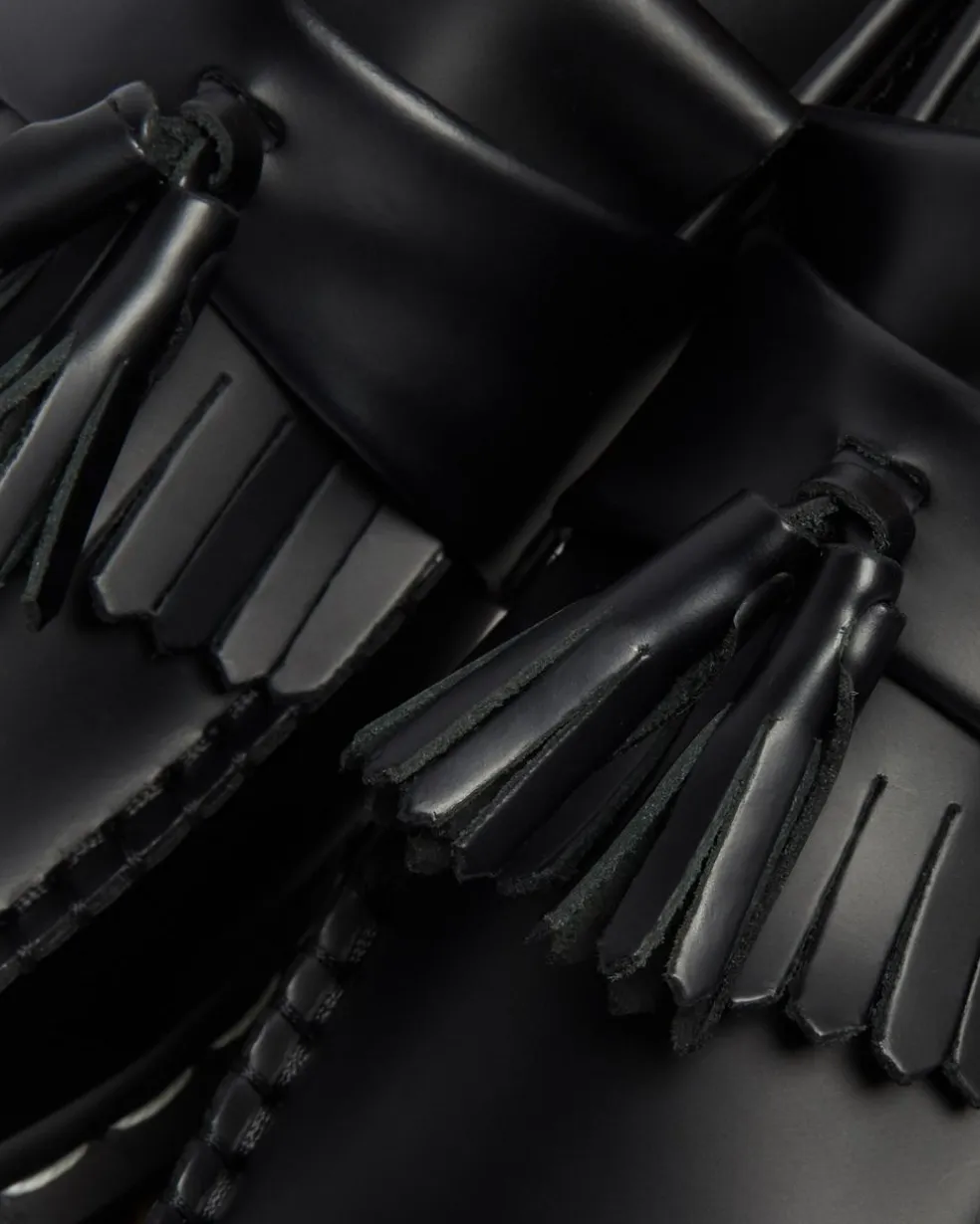 Adrian White Stitch Smooth Leather Loafers in Black