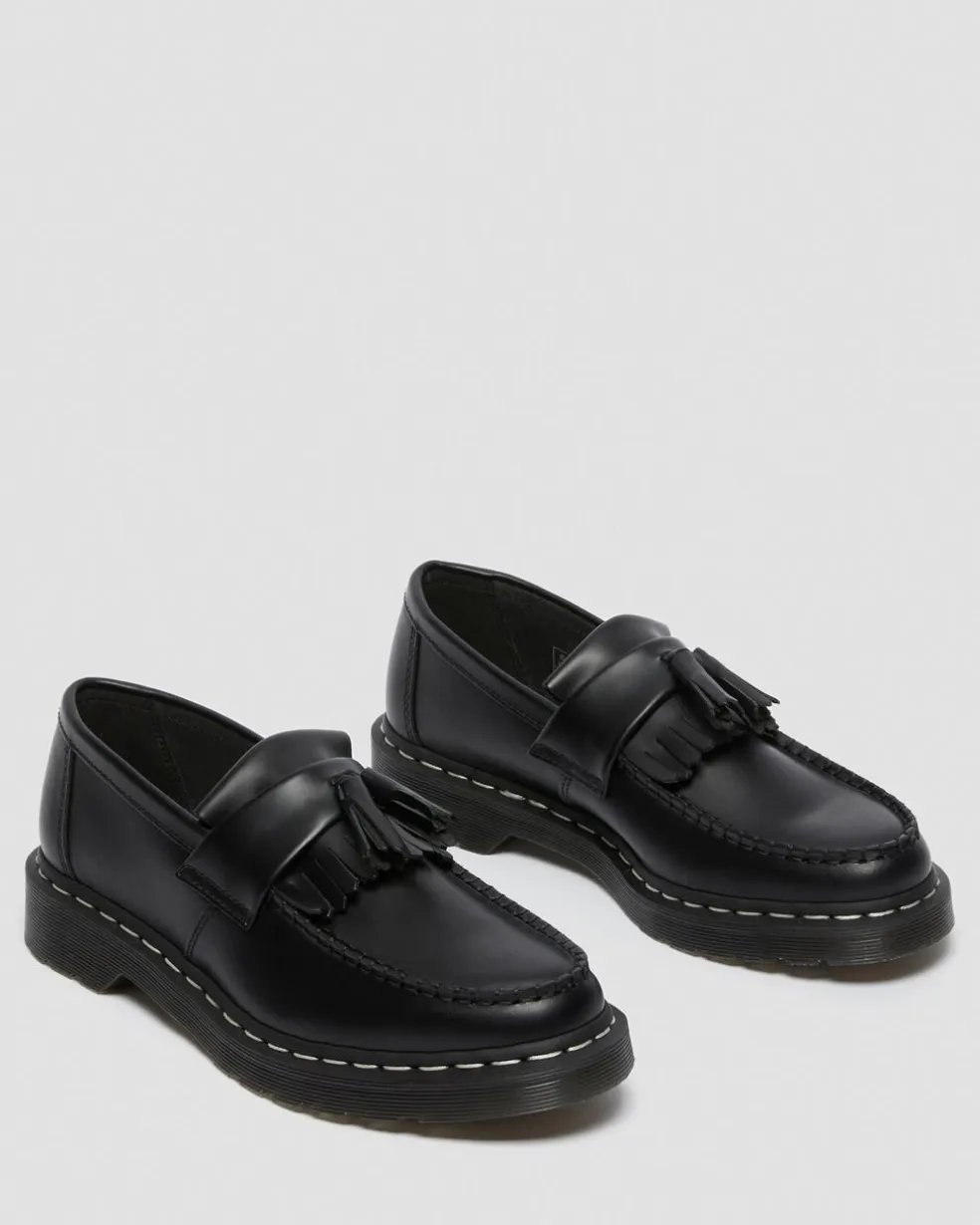 Adrian White Stitch Smooth Leather Loafers in Black