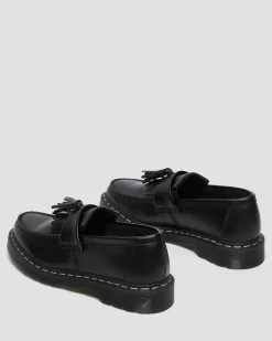 Adrian White Stitch Smooth Leather Loafers in Black