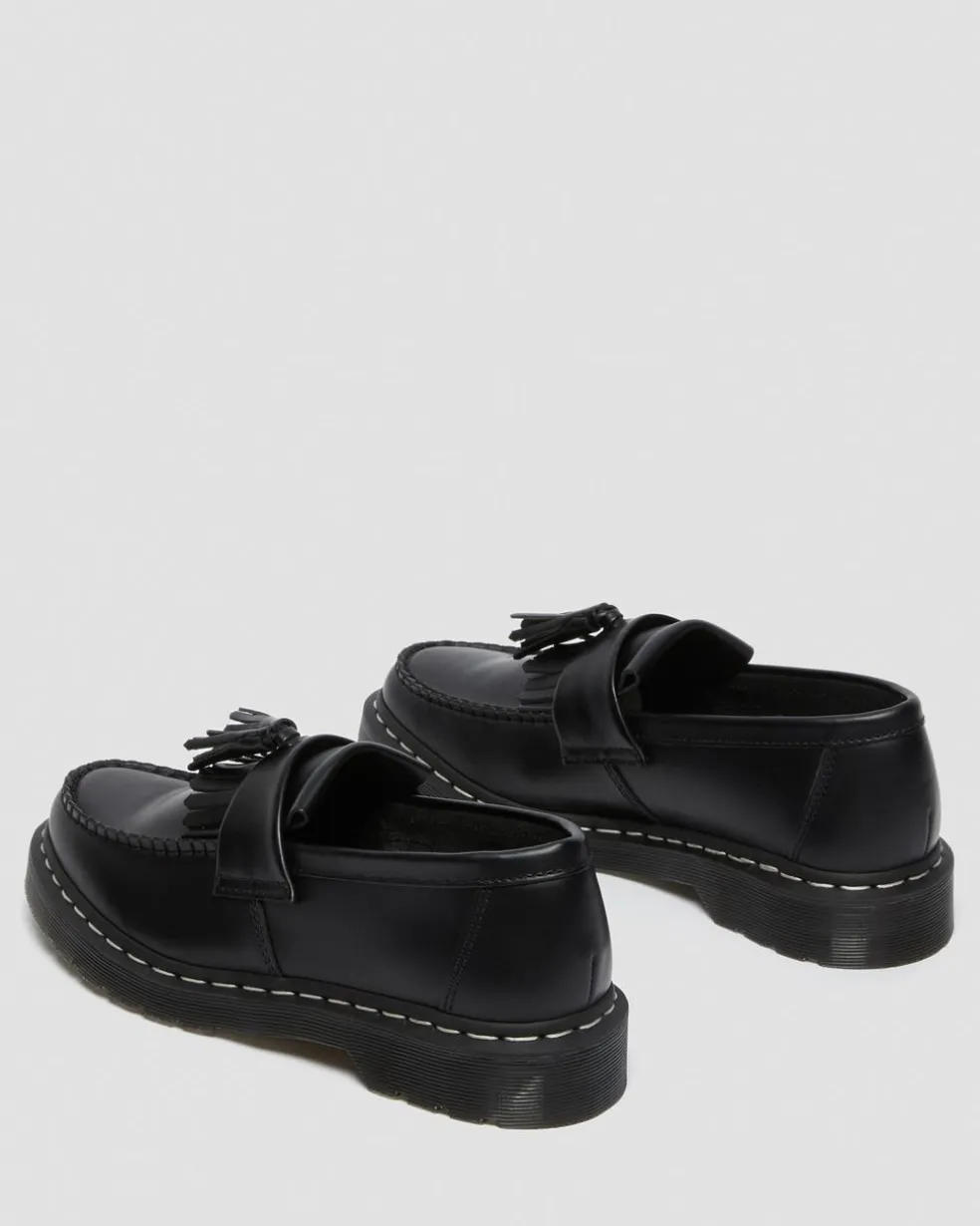 Adrian White Stitch Smooth Leather Loafers in Black