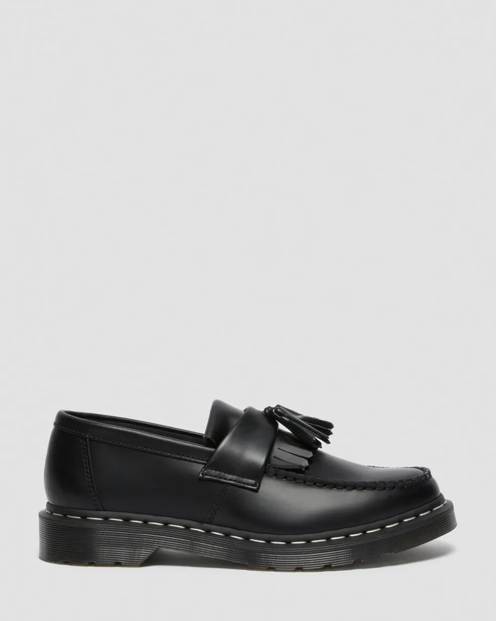 Adrian White Stitch Smooth Leather Loafers in Black