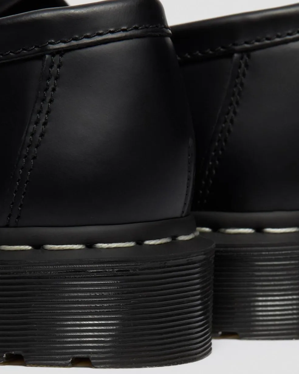 Adrian White Stitch Smooth Leather Loafers in Black
