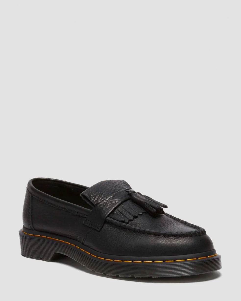 Adrian Yellow Stitch Ambassador Leather Loafers in Black