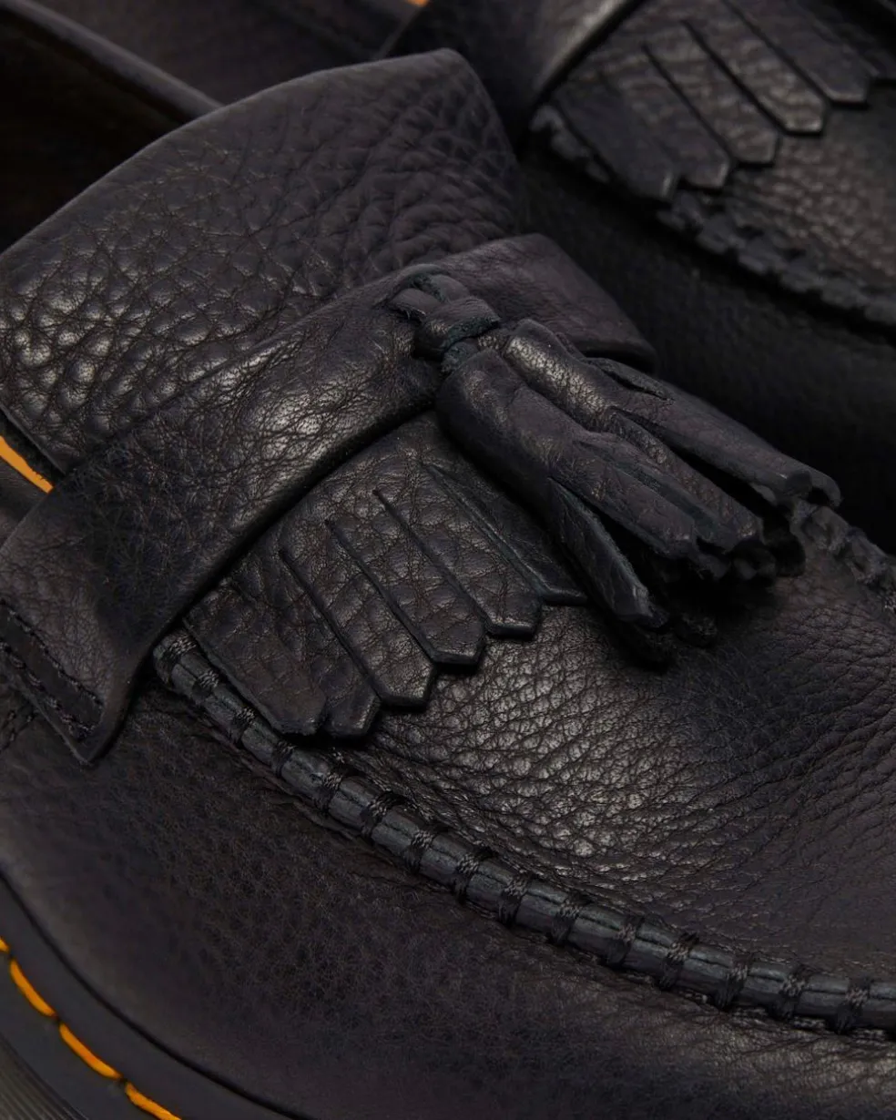 Adrian Yellow Stitch Ambassador Leather Loafers in Black