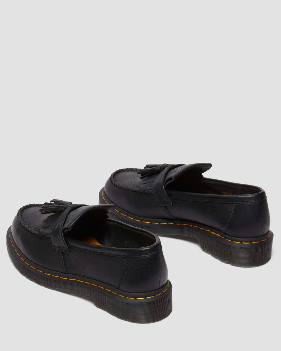 Adrian Yellow Stitch Ambassador Leather Loafers in Black