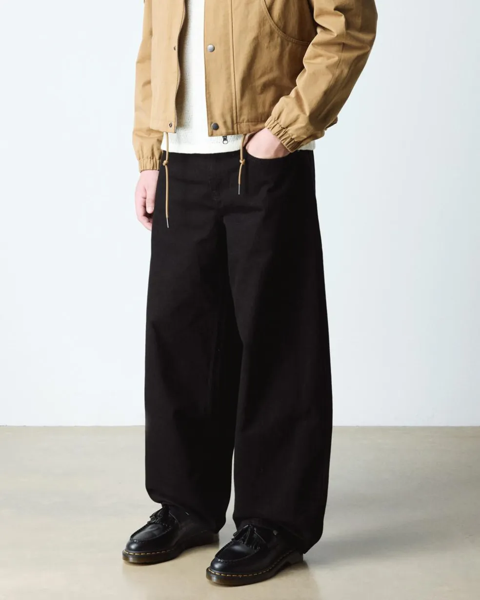 Adrian Yellow Stitch Leather Tassel Loafers in Black