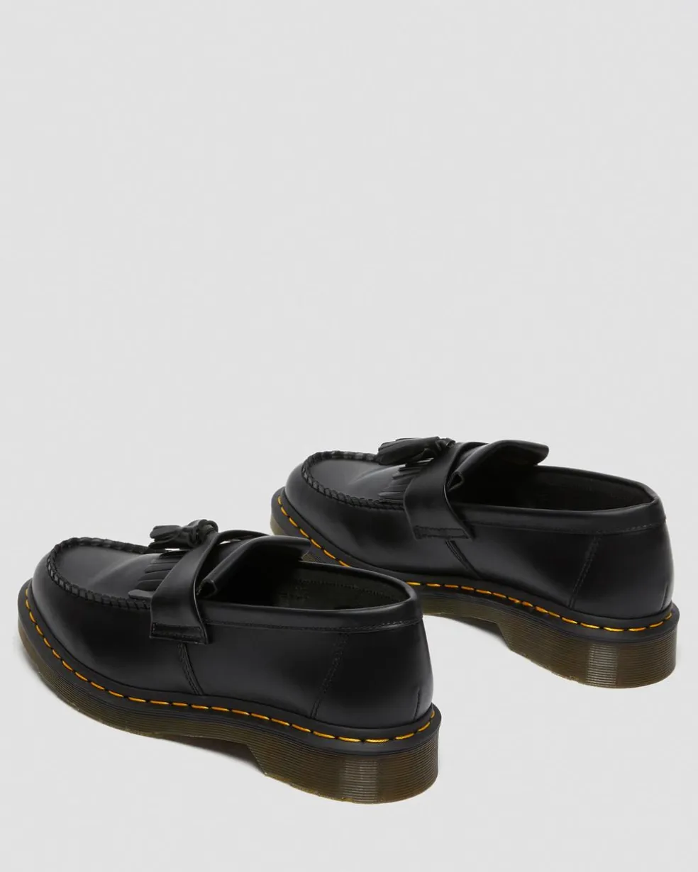 Adrian Yellow Stitch Leather Tassel Loafers in Black