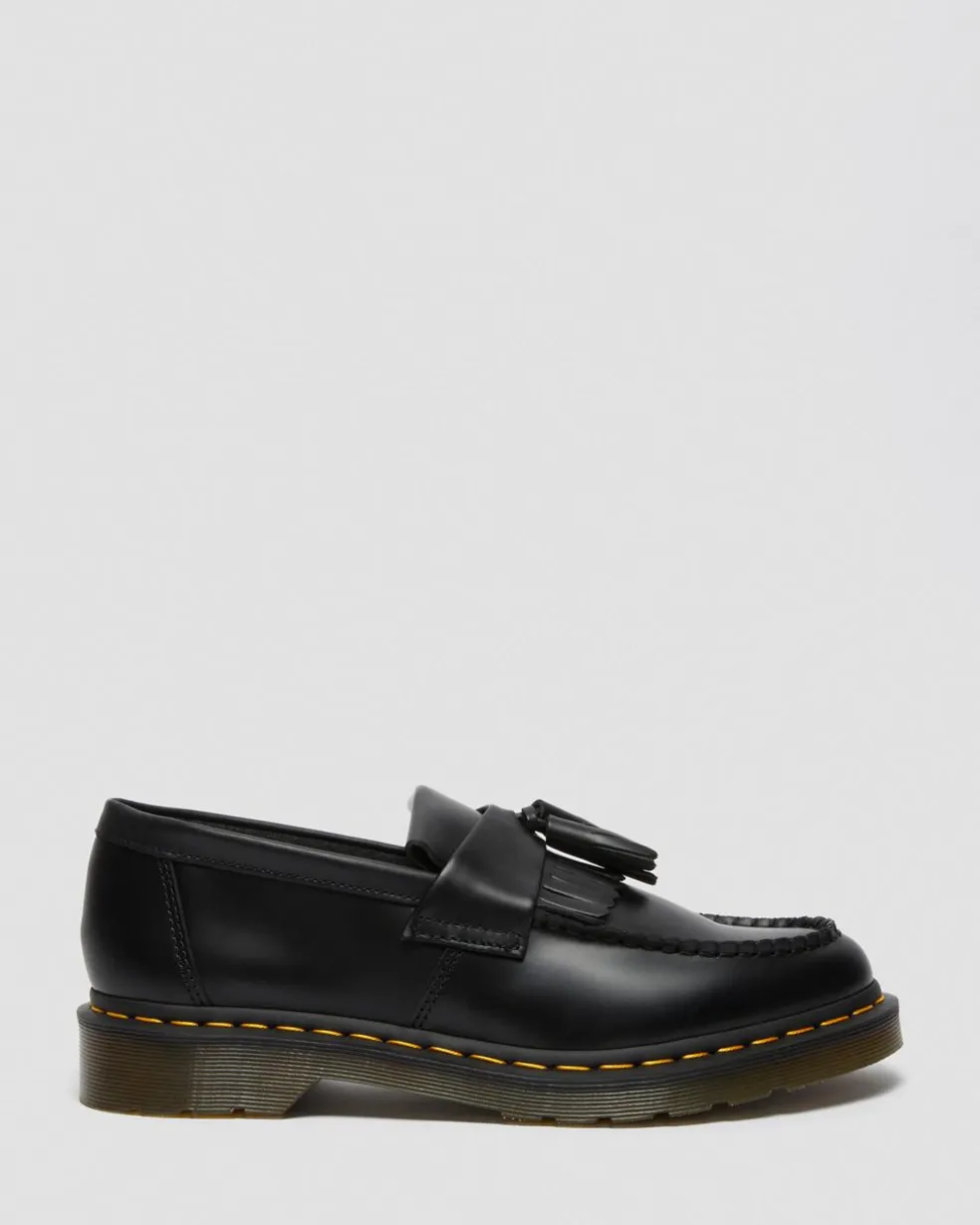 Adrian Yellow Stitch Leather Tassel Loafers in Black
