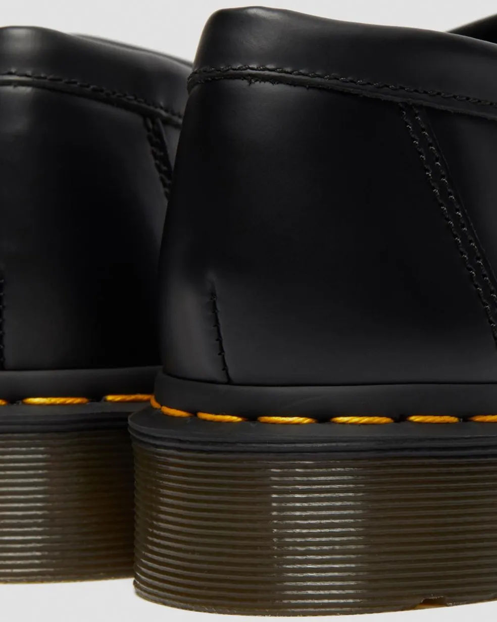 Adrian Yellow Stitch Leather Tassel Loafers in Black