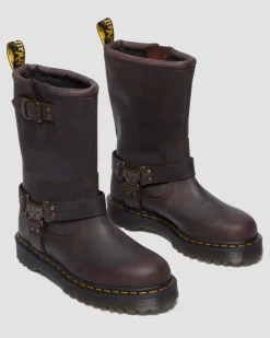 Anistone Hi Leather Biker Boots in Dark Brown