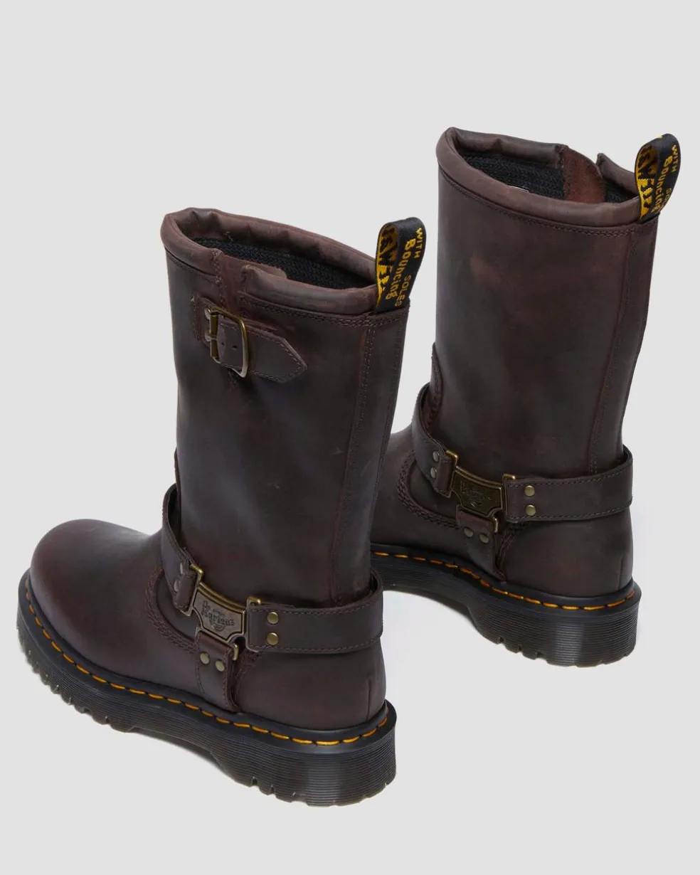 Anistone Hi Leather Biker Boots in Dark Brown