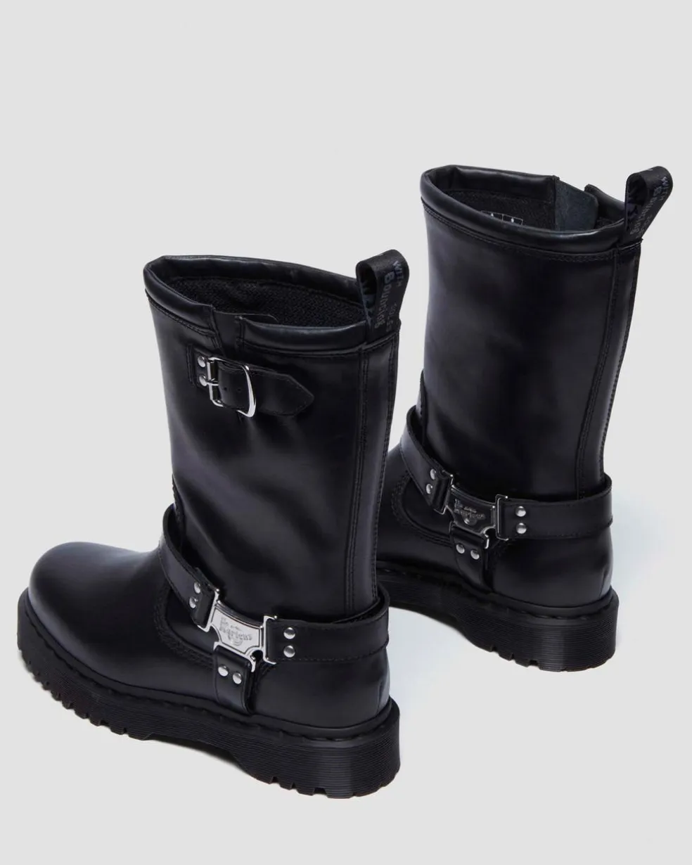 Anistone Hi Leather Biker Boots in Black