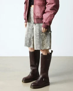 Anistone Knee High Crazy Horse Leather Biker Boots in Dark Brown