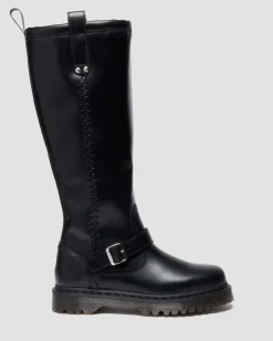 Anistone Knee High Orleans Leather Biker Boots in Black