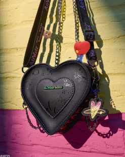 BT21 Mini Heart Shaped Leather Bag in Black