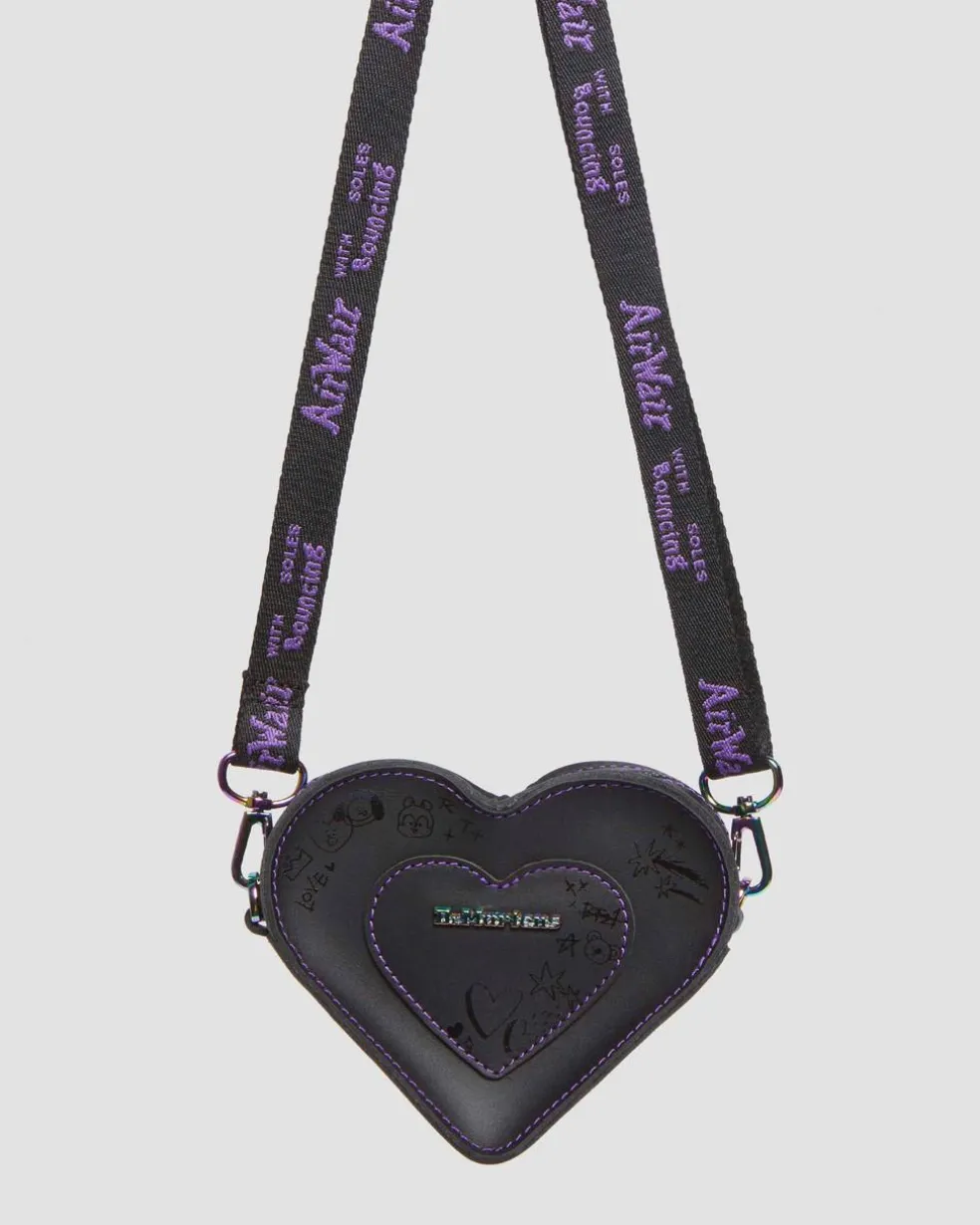 BT21 Mini Heart Shaped Leather Bag in Black