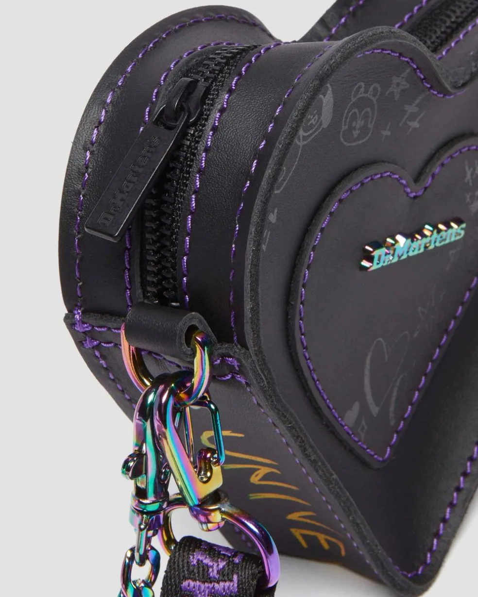 BT21 Mini Heart Shaped Leather Bag in Black