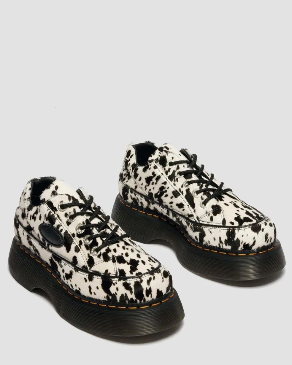 Buzz 5-Eye Dalmatian Hair On Leather Shoes in Cream & Black