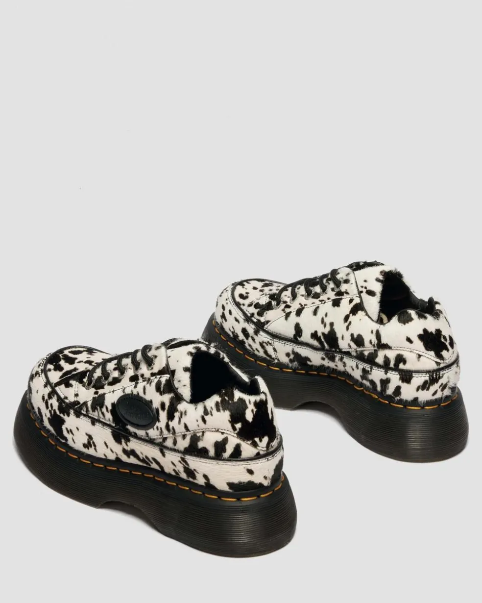 Buzz 5-Eye Dalmatian Hair On Leather Shoes in Cream & Black