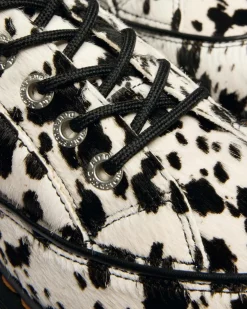 Buzz 5-Eye Dalmatian Hair On Leather Shoes in Cream & Black