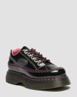 Buzz 5-Eye Distressed Patent Leather Shoes in Black