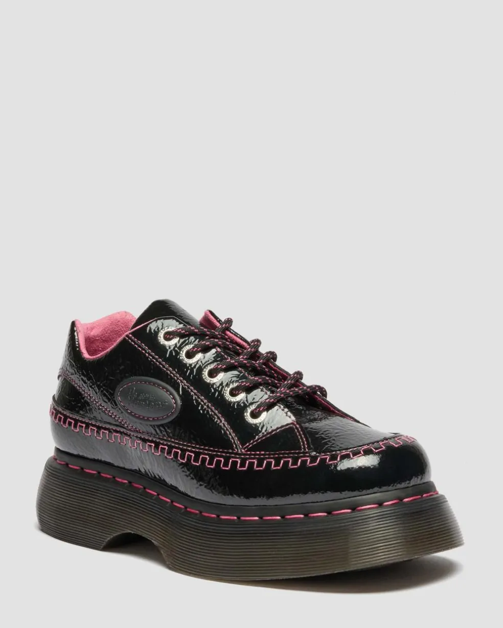 Buzz 5-Eye Distressed Patent Leather Shoes in Black