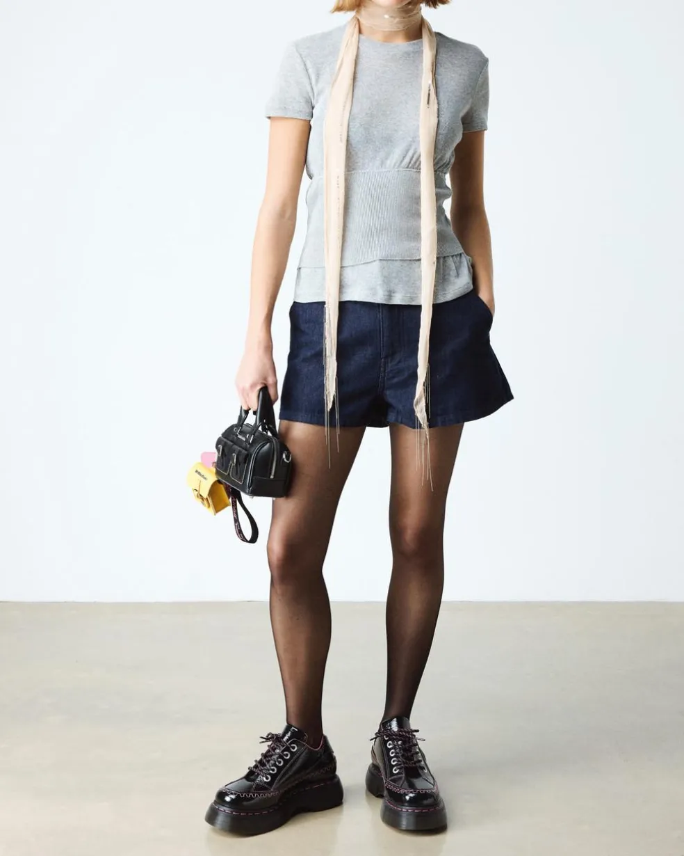Buzz 5-Eye Distressed Patent Leather Shoes in Black