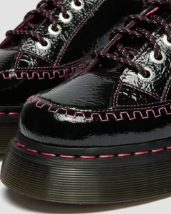 Buzz 5-Eye Distressed Patent Leather Shoes in Black