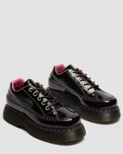 Buzz 5-Eye Distressed Patent Leather Shoes in Black