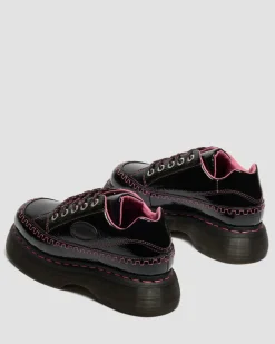 Buzz 5-Eye Distressed Patent Leather Shoes in Black