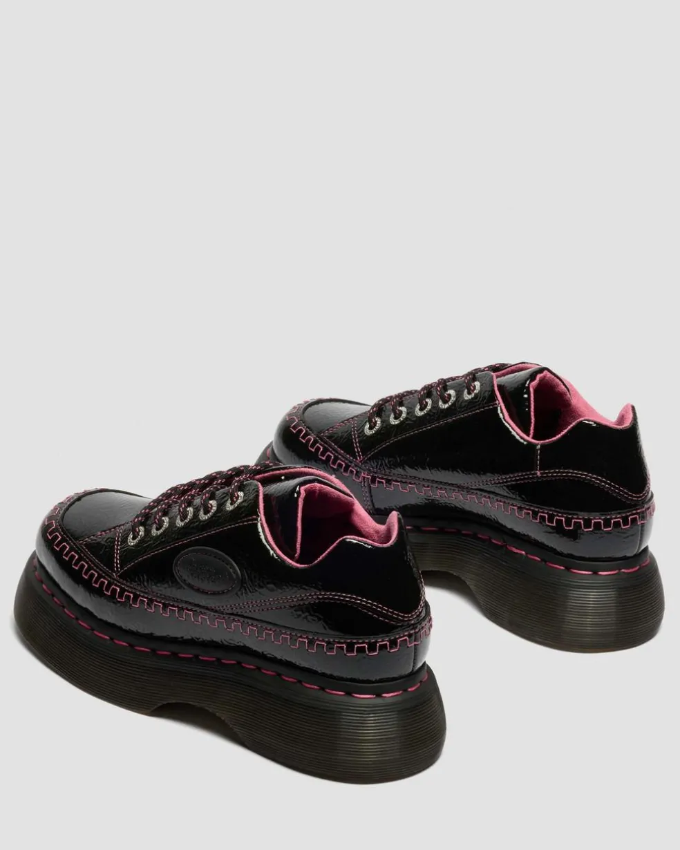 Buzz 5-Eye Distressed Patent Leather Shoes in Black