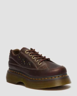 Buzz 5-Eye Flower Grizzly Leather Shoes in Dark Brown
