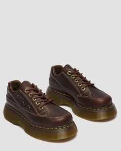 Buzz 5-Eye Flower Grizzly Leather Shoes in Dark Brown