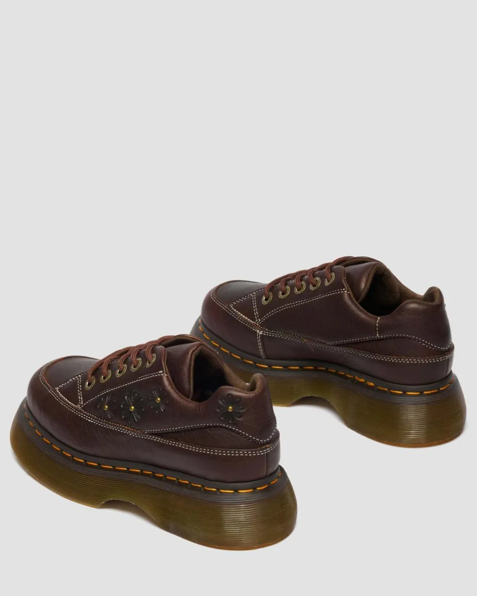 Buzz 5-Eye Flower Grizzly Leather Shoes in Dark Brown