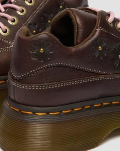 Buzz 5-Eye Flower Grizzly Leather Shoes in Dark Brown