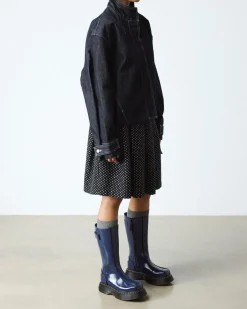 Buzz Hi Distressed Patent Boots in Midnight Blue