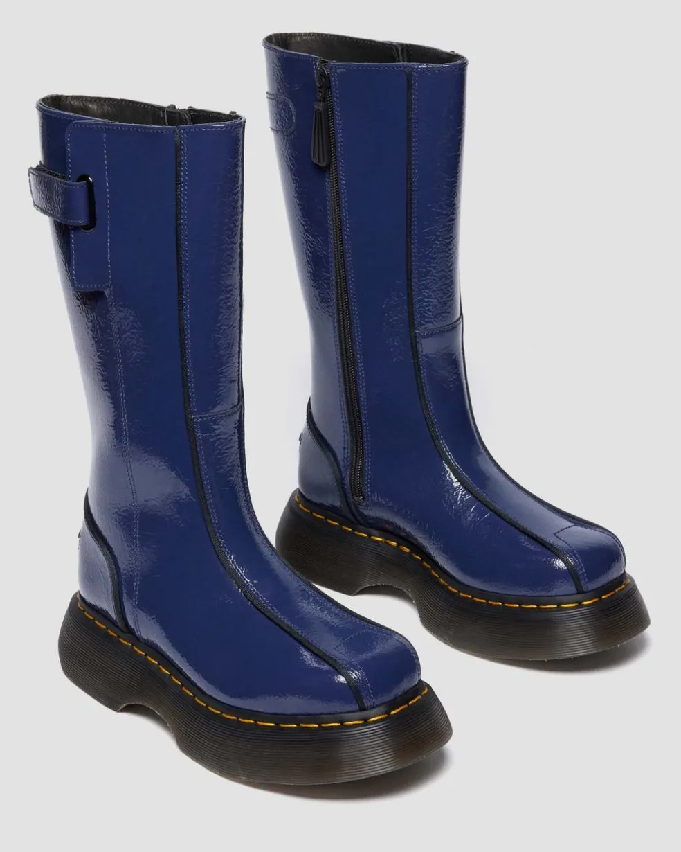 Buzz Hi Distressed Patent Boots in Midnight Blue