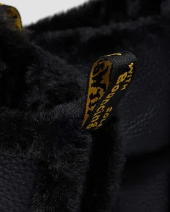 Buzz Lace Up Faux Fur Lined Grizzly Leather Boots in Black