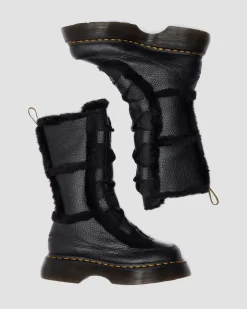 Buzz Lace Up Faux Fur Lined Grizzly Leather Boots in Black